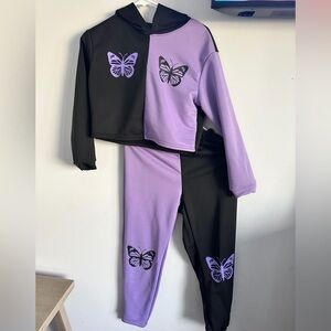 SHEIN Black and Purple Butterfly Jogger Set
